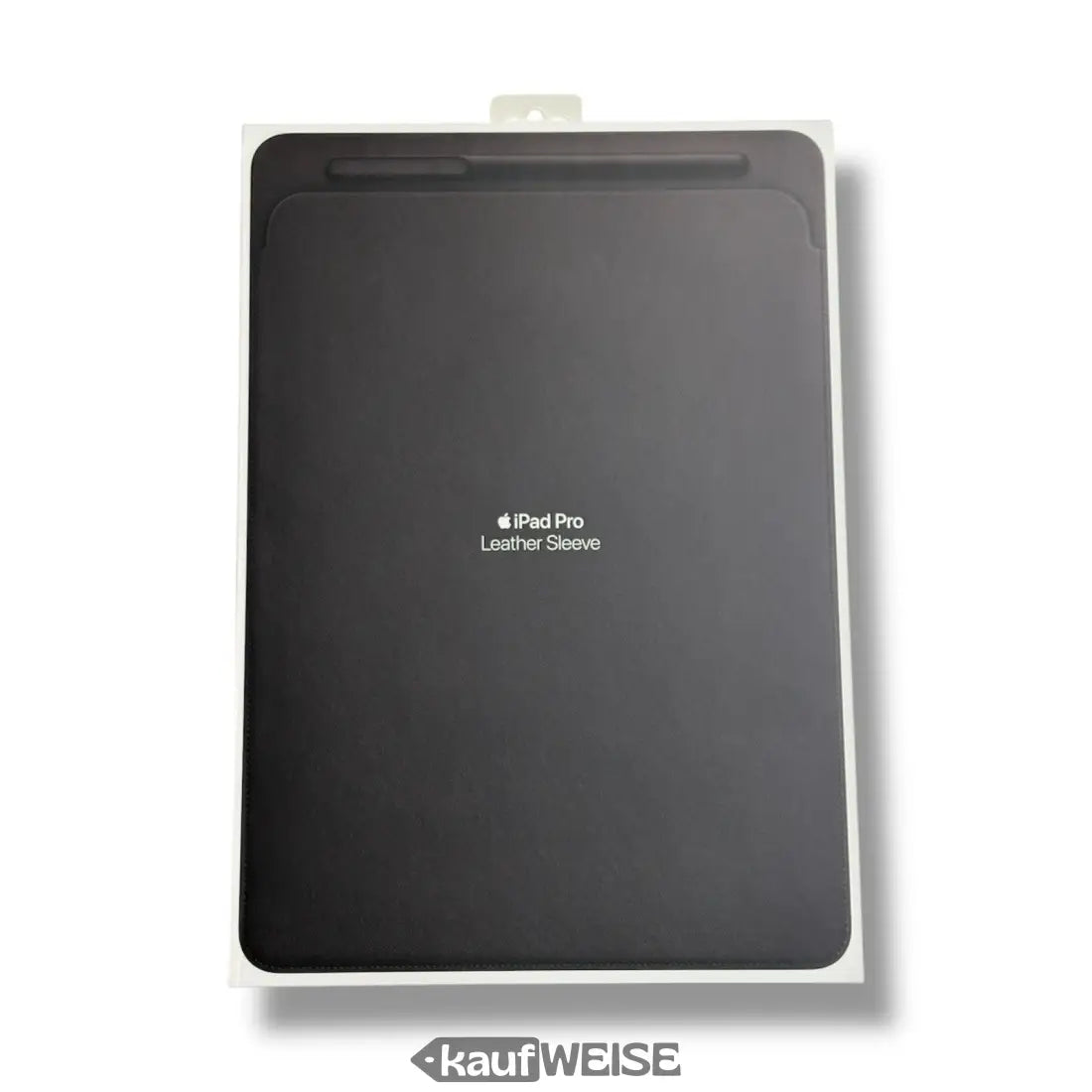 Schwarze Leder-Hülle für iPad Pro 12,9 Zoll von Apple mit weißem Logo