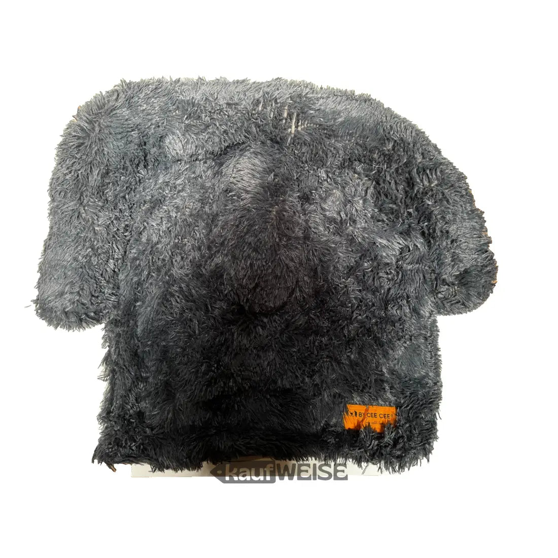 Flauschiger grauer Faux-Fur-Beanie mit orangem Etikett von By Cee Cee