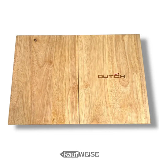 DutchDeluxes 3-in-1 teak-leikkuulauta (taitettava) | Tarjoilulauta ja tablettipidike | Valmistettu kiinteästä tiikistä