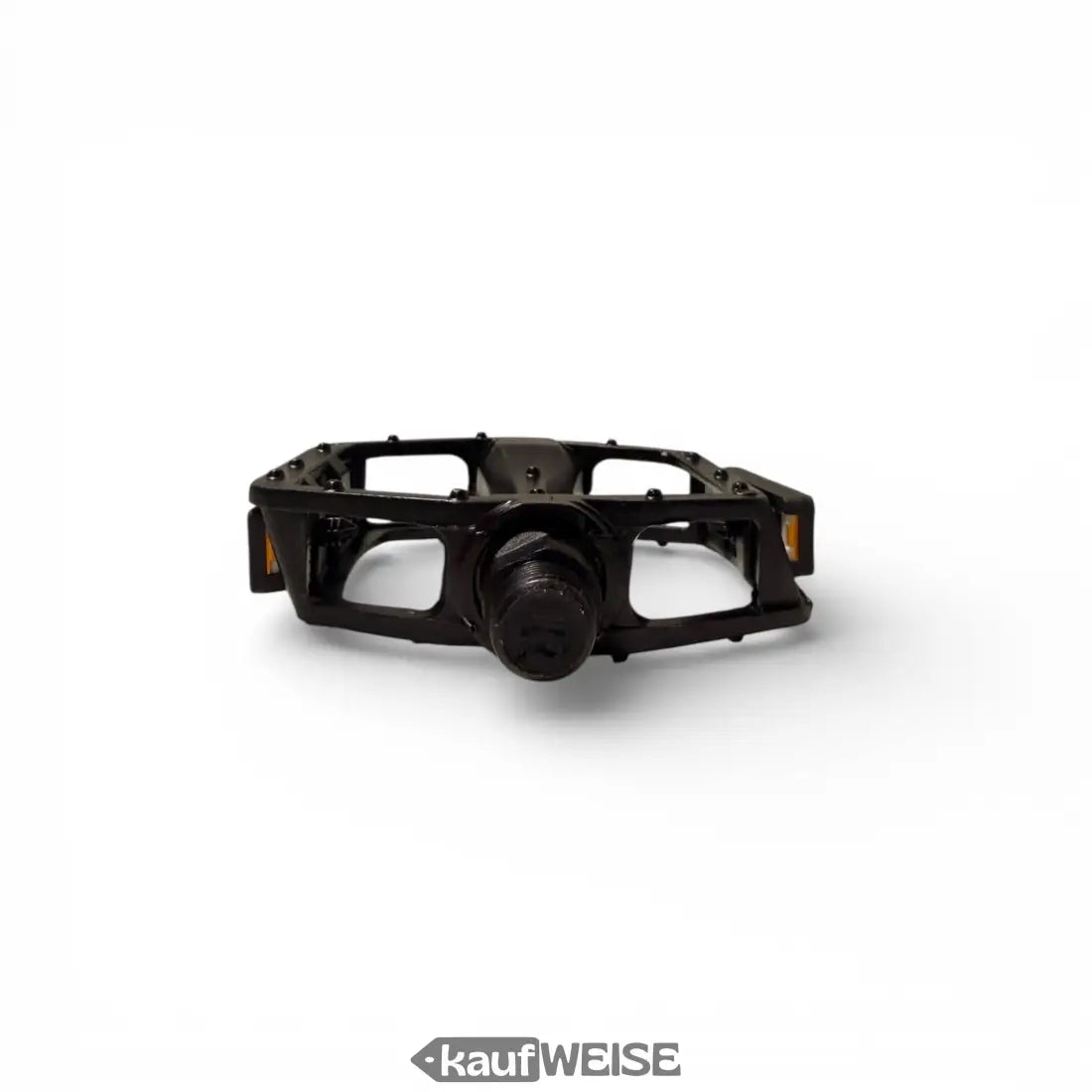 Schwarzes Metall-Plattform-Pedal-Set links und rechts mit Anti-Rutsch-Grip-Pins, 9/16 Zoll Gewinde, rechteckiger Rahmen und orangenen Akzenten