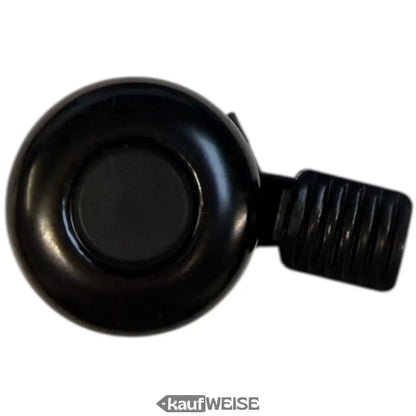 Schwarze Mini-Fahrradklingel mit glänzendem Finish und texturiertem Hebel