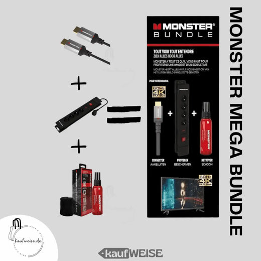 Monster Pack HDMI 8K - 4K 120Hz 48GBPS 1,8m + SCREENCLEAN 60ML + Power 4 liitäntää