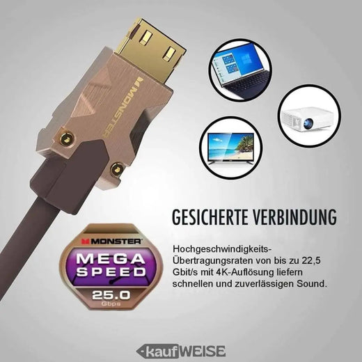 Monster M2000 HDMI-kaapeli 5m | 25 Gbps Hyper Speed ​​​​| UHD 4K HDR10+ | V-Grip kullanväriset koskettimet